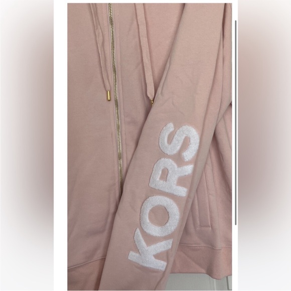 Michael Kors Powder Blush Pink Zip Up Hoodie Sweatshirt, Size Large - Picture 2 of 6